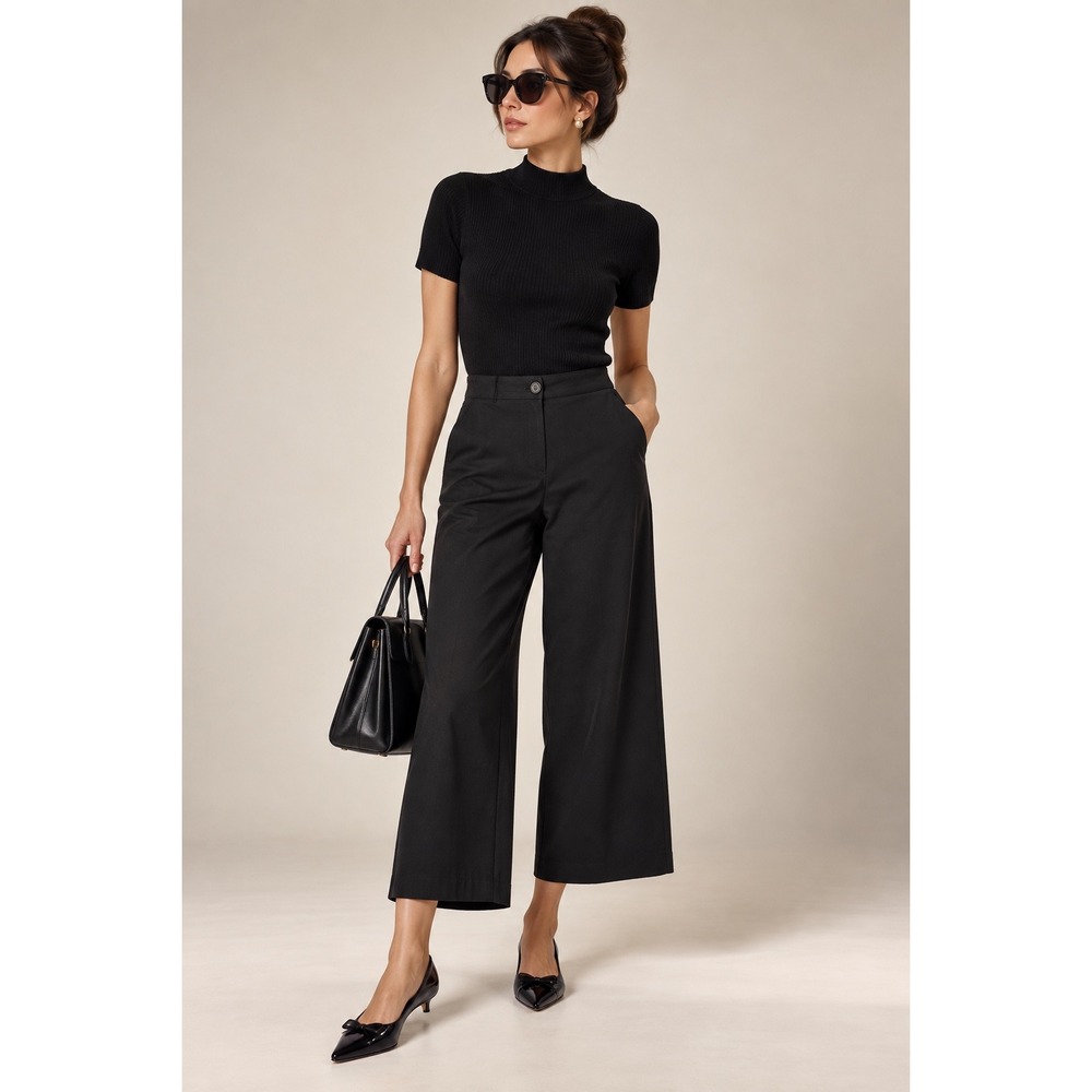 Ann Taylor Curvy Fit Black Wide Leg Pants 4 High Rise Stretch 90s Minimalist